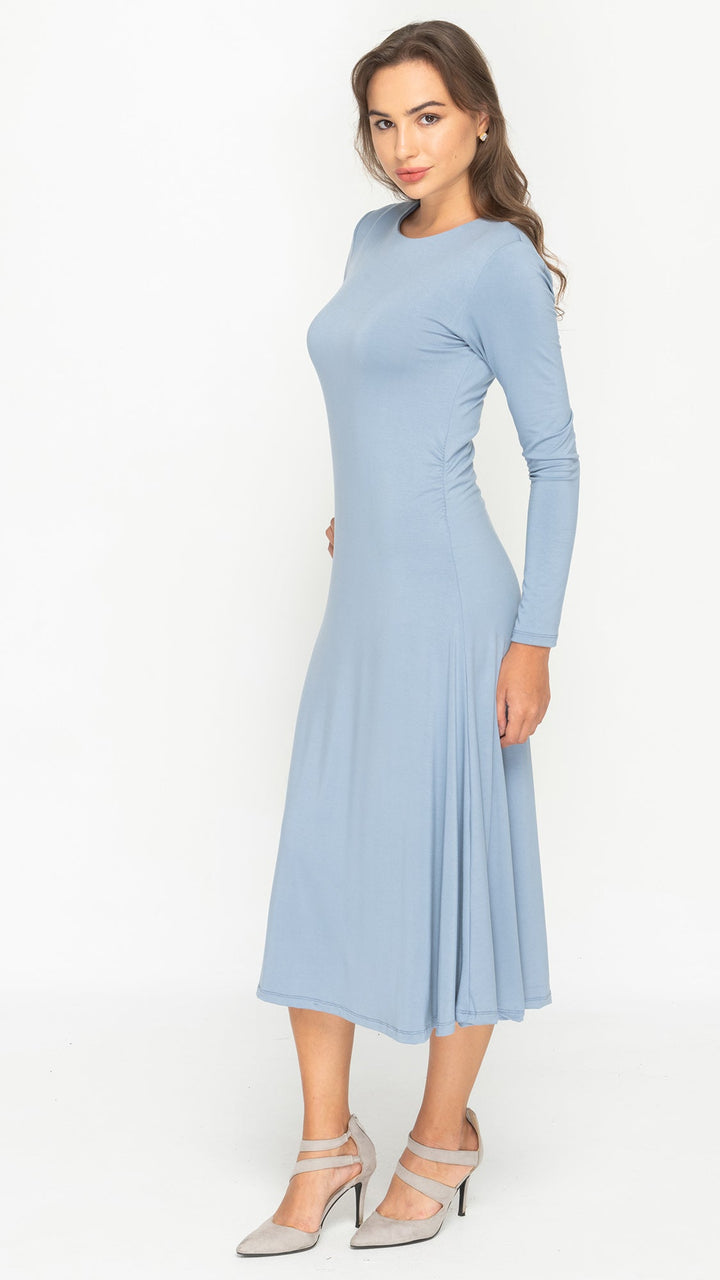 Side Ruched Dress Bamboo Jersey - Ice Blue