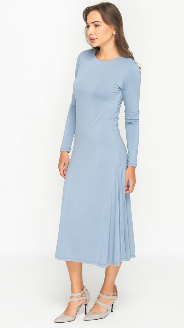 Side Ruched Dress Bamboo Jersey - Ice Blue