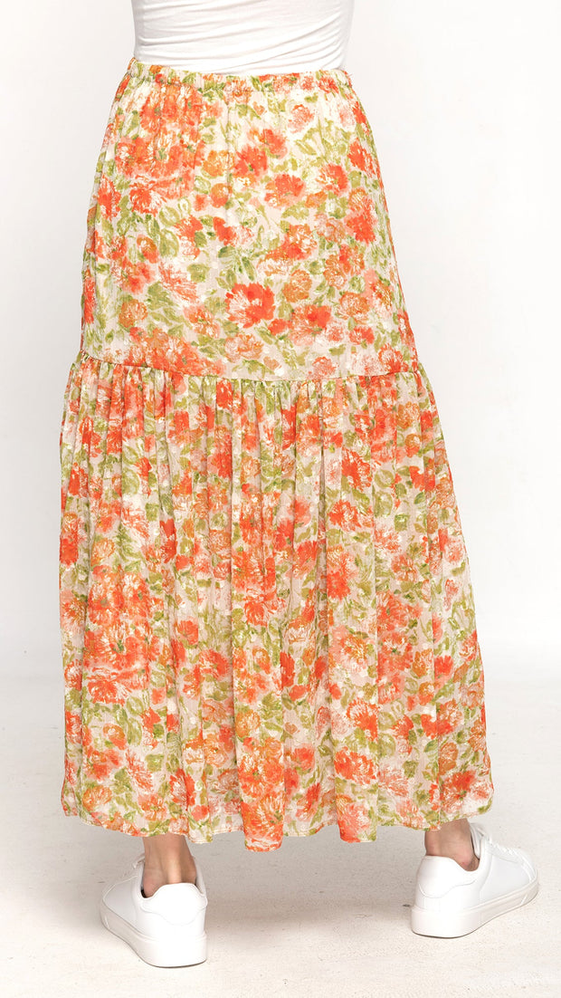 Maxi Skirt - Peach Floral Print