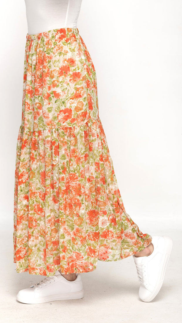 Maxi Skirt - Peach Floral Print