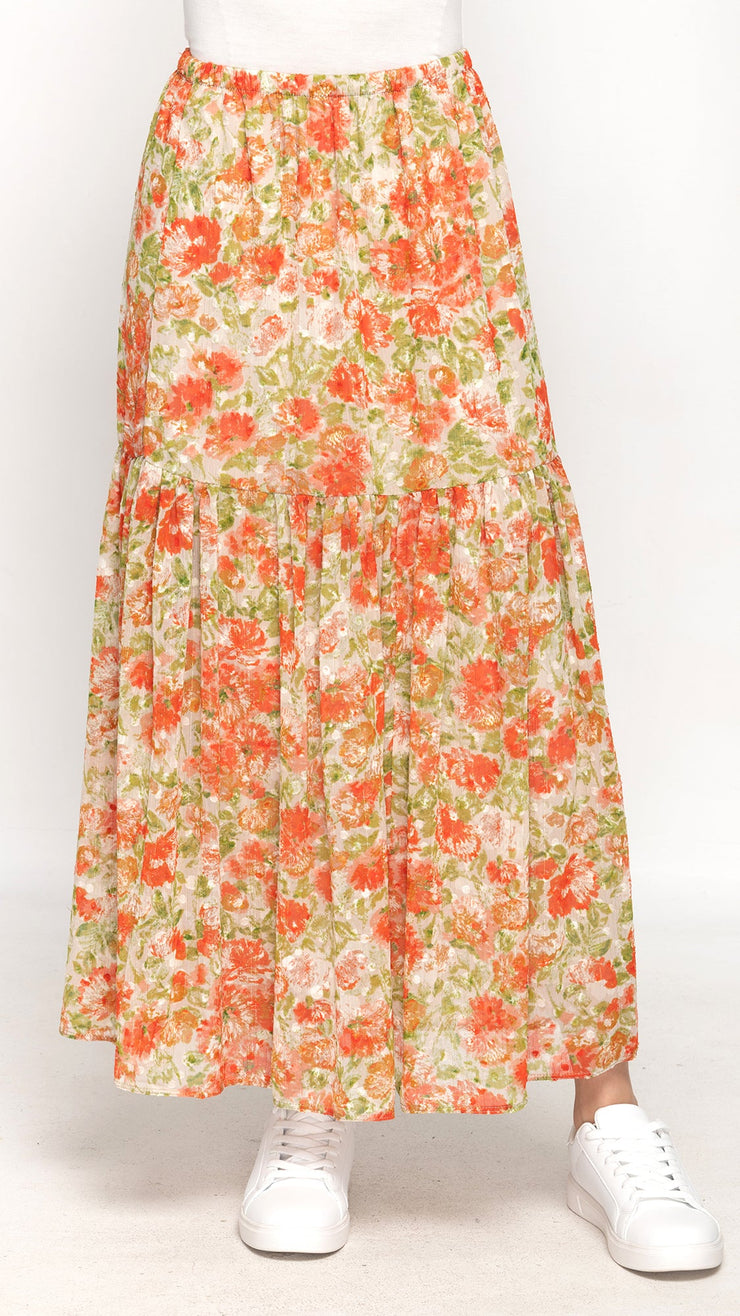 Maxi Skirt - Peach Floral Print