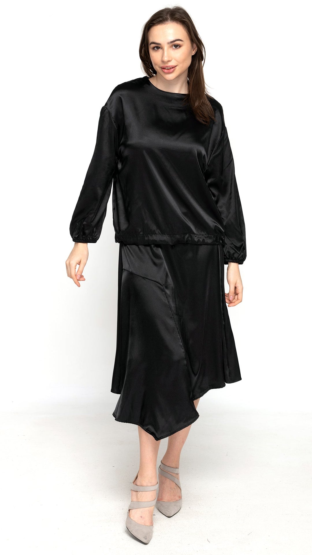 Asymmetric Satin Skirt - Black