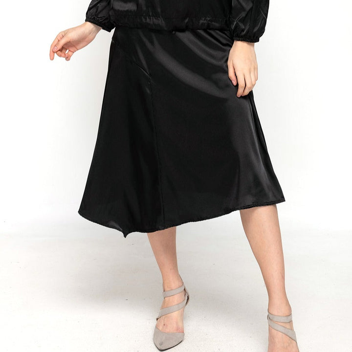 Asymmetric Satin Skirt - Black