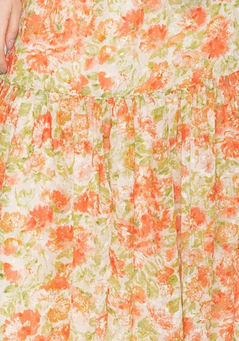 Maxi Skirt - Peach Floral Print