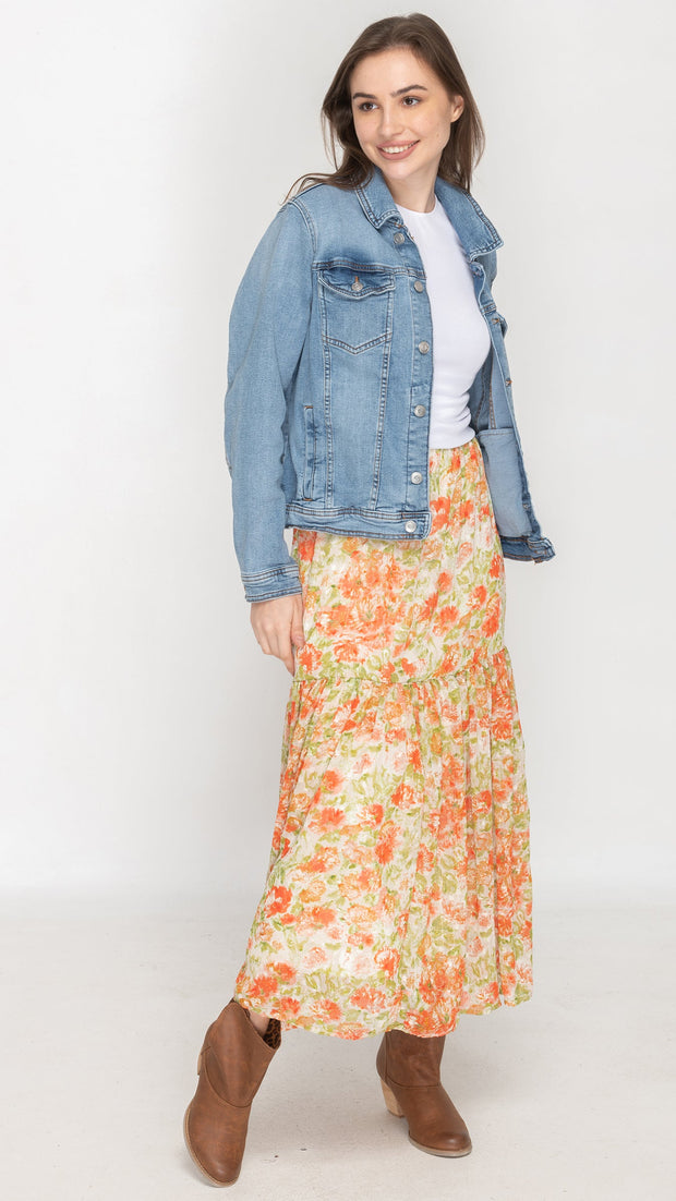 Maxi Skirt - Peach Floral Print