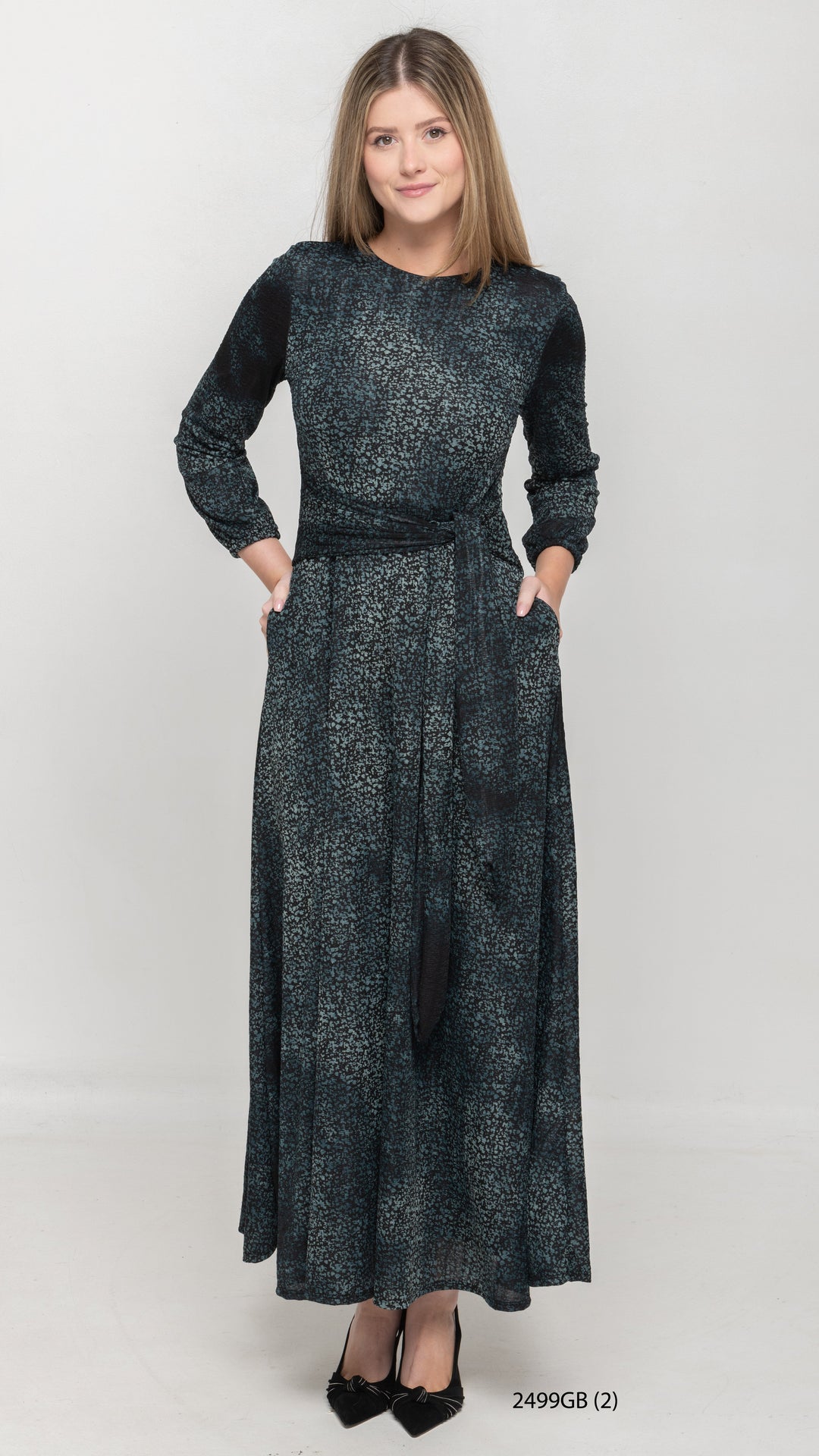 Side Tie Maxi Dress - Green Burnout