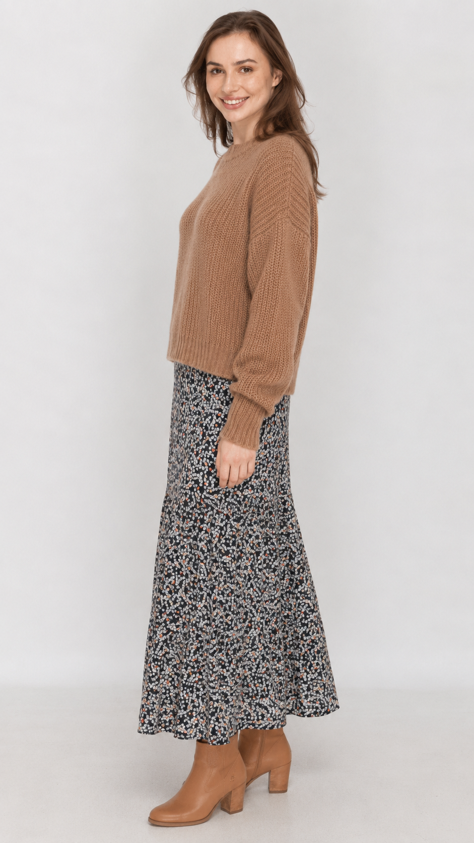 KMW 2500 Grey Dot Mosaic V-neck sweater dress side view