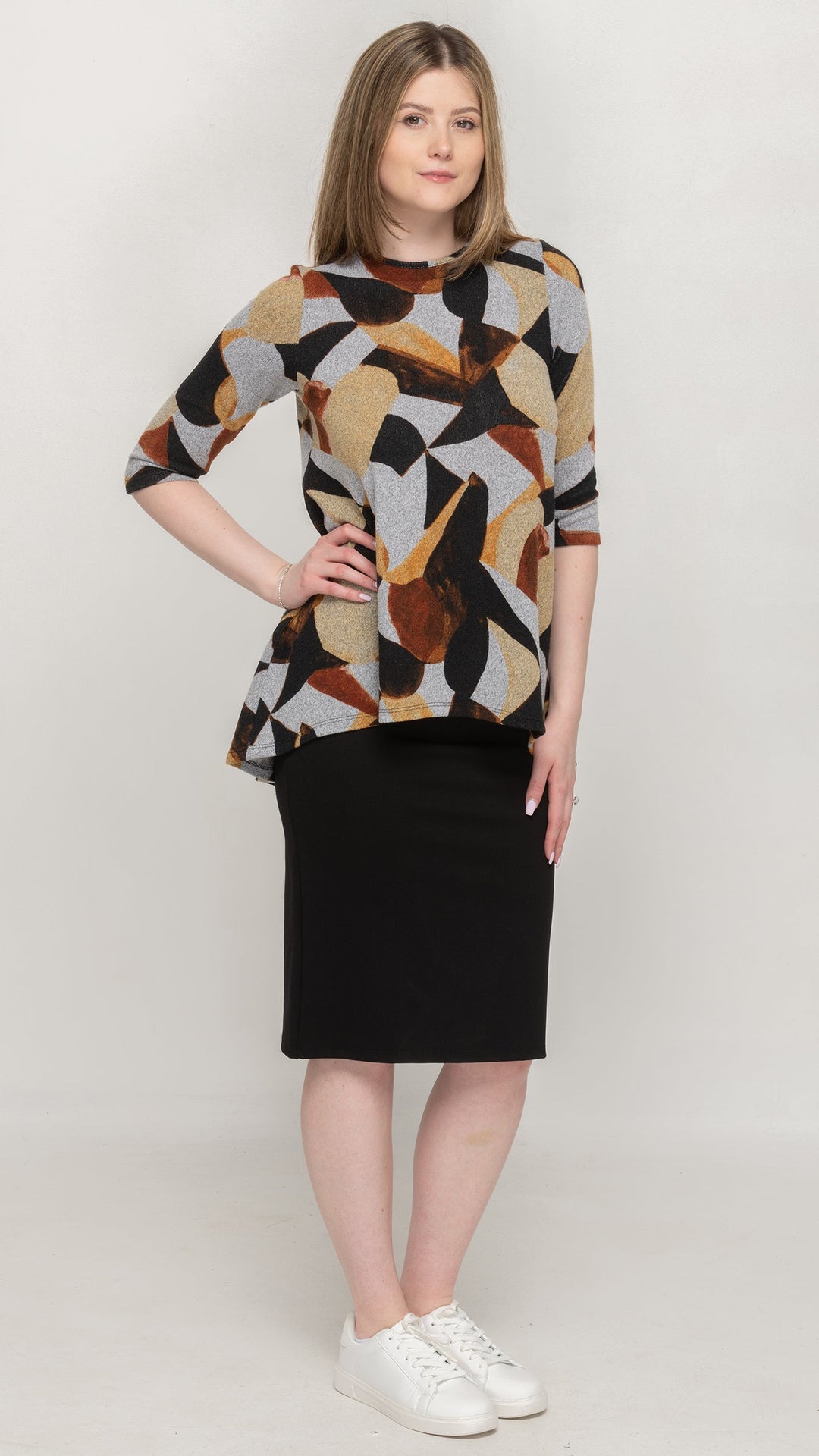 Hi Low Top Sweater Geo Print