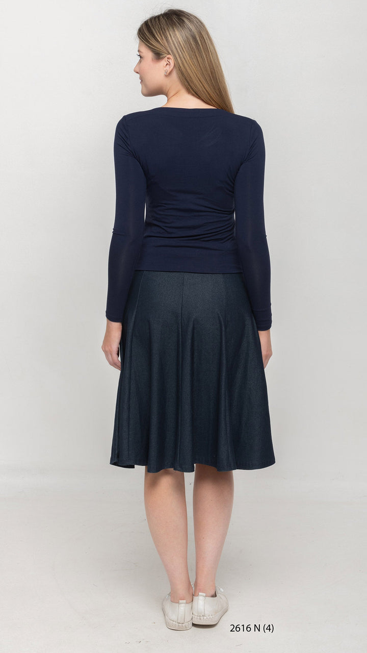 Stretch Knit Denim Panel Skirt - Navy Denim