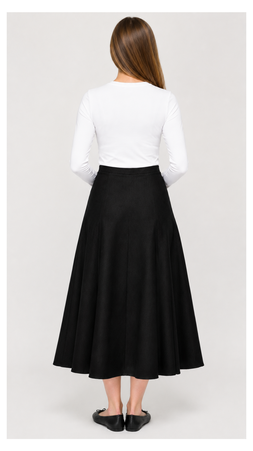Stretch Knit Denim Panel Skirt - Black Denim 35"