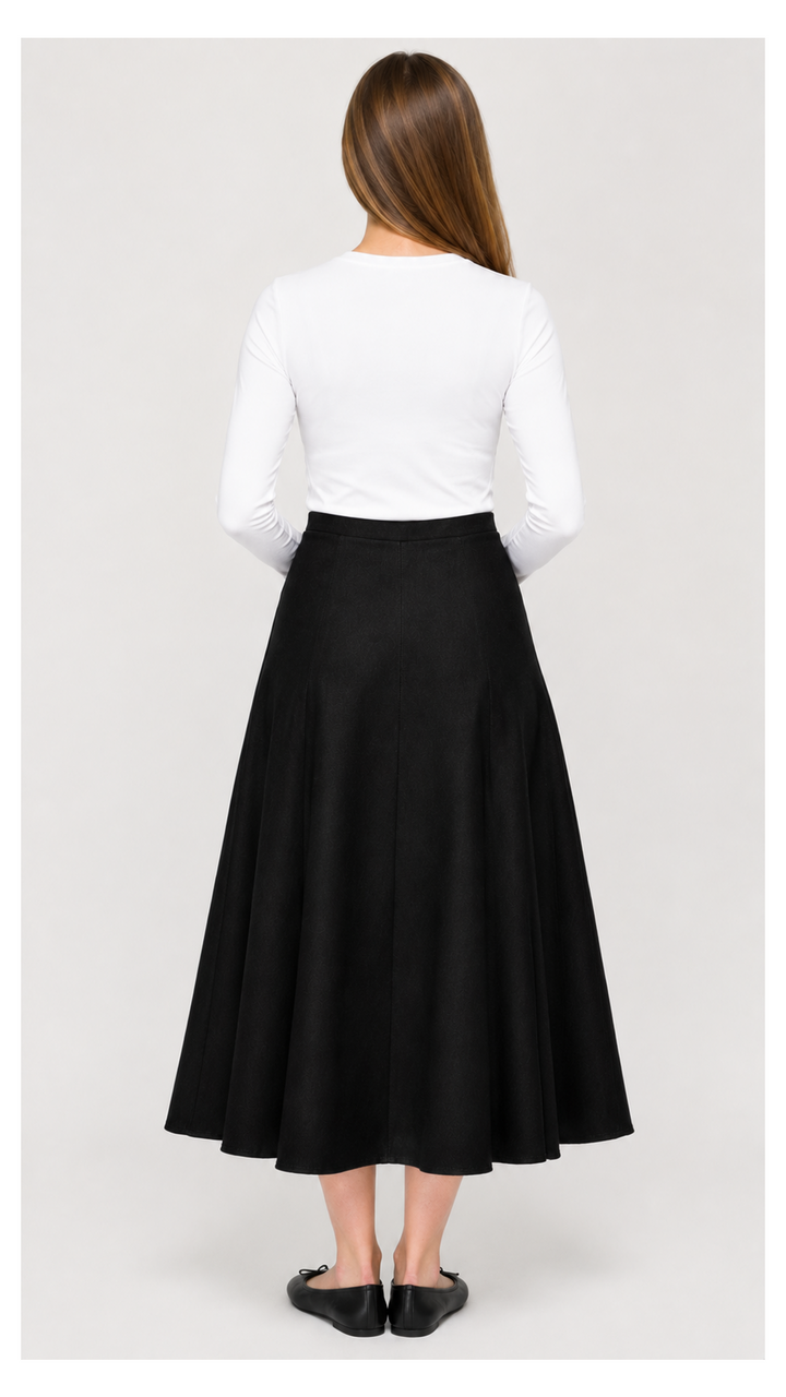 Stretch Knit Denim Panel Skirt - Black Denim 35"