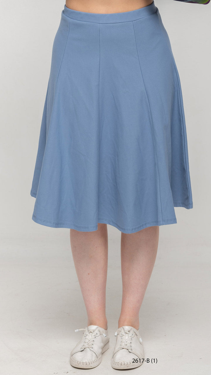 Stretch Knit Denim Panel Skirt - Mid Blue Denim