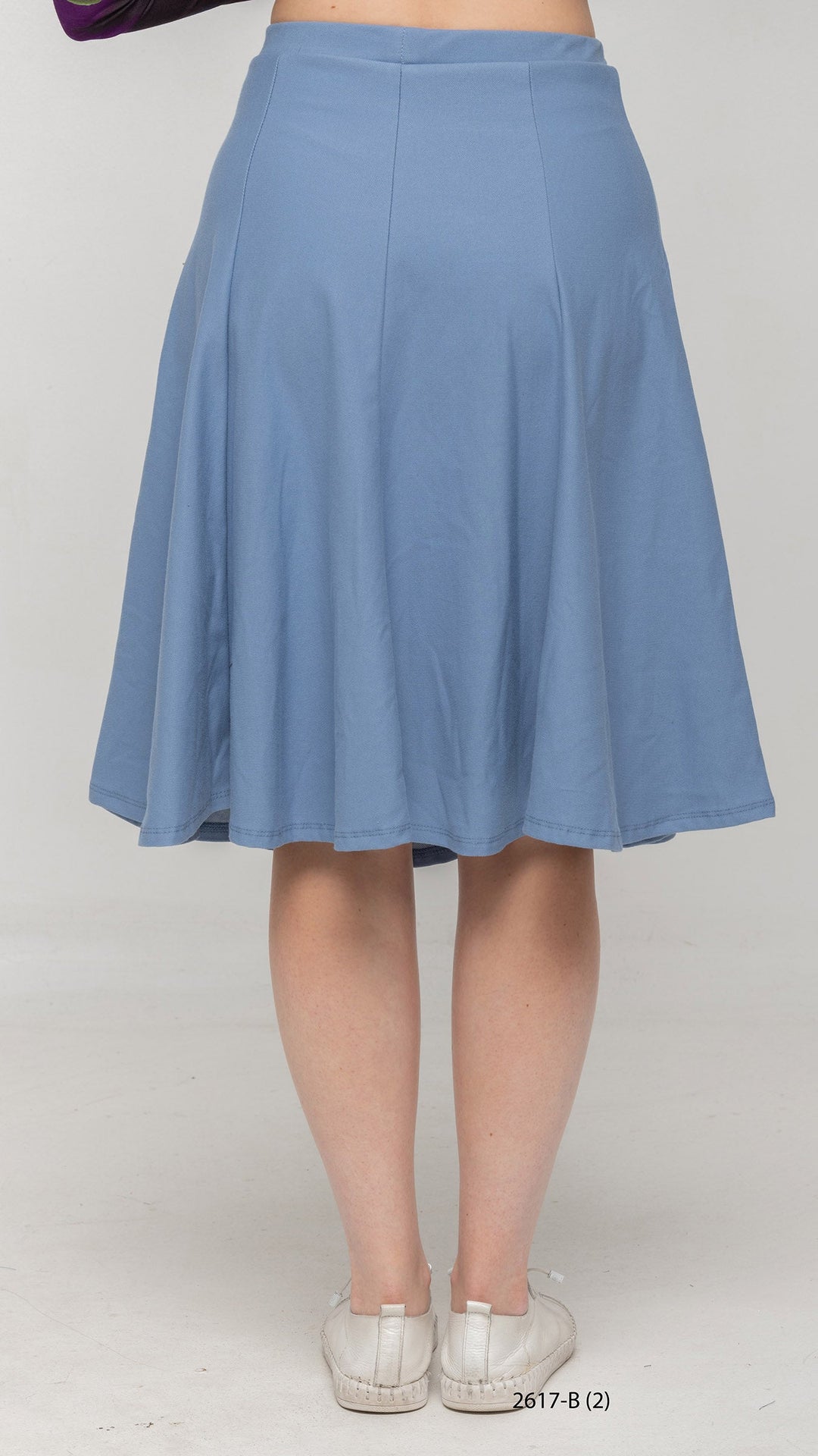 Stretch Knit Denim Panel Skirt - Mid Blue Denim
