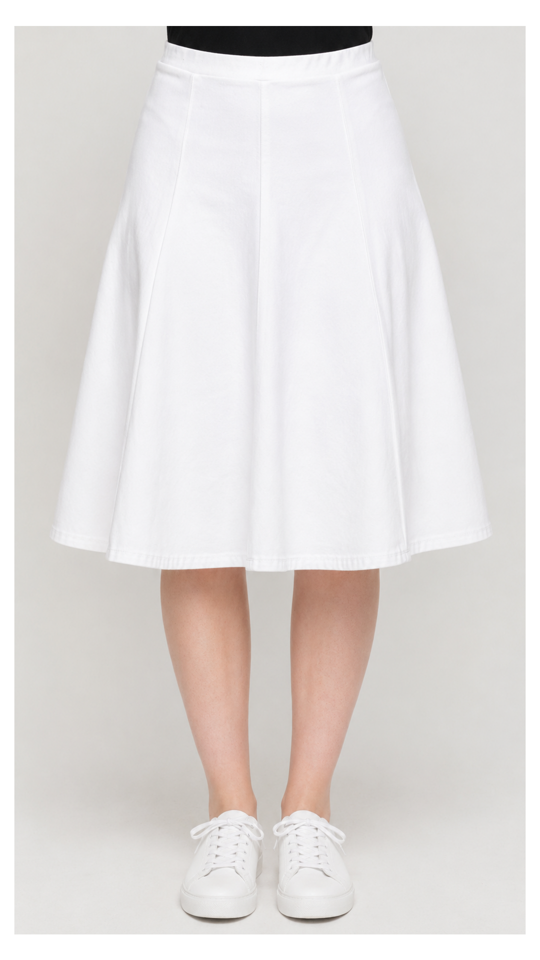 Stretch Knit Denim Panel Skirt - White Denim