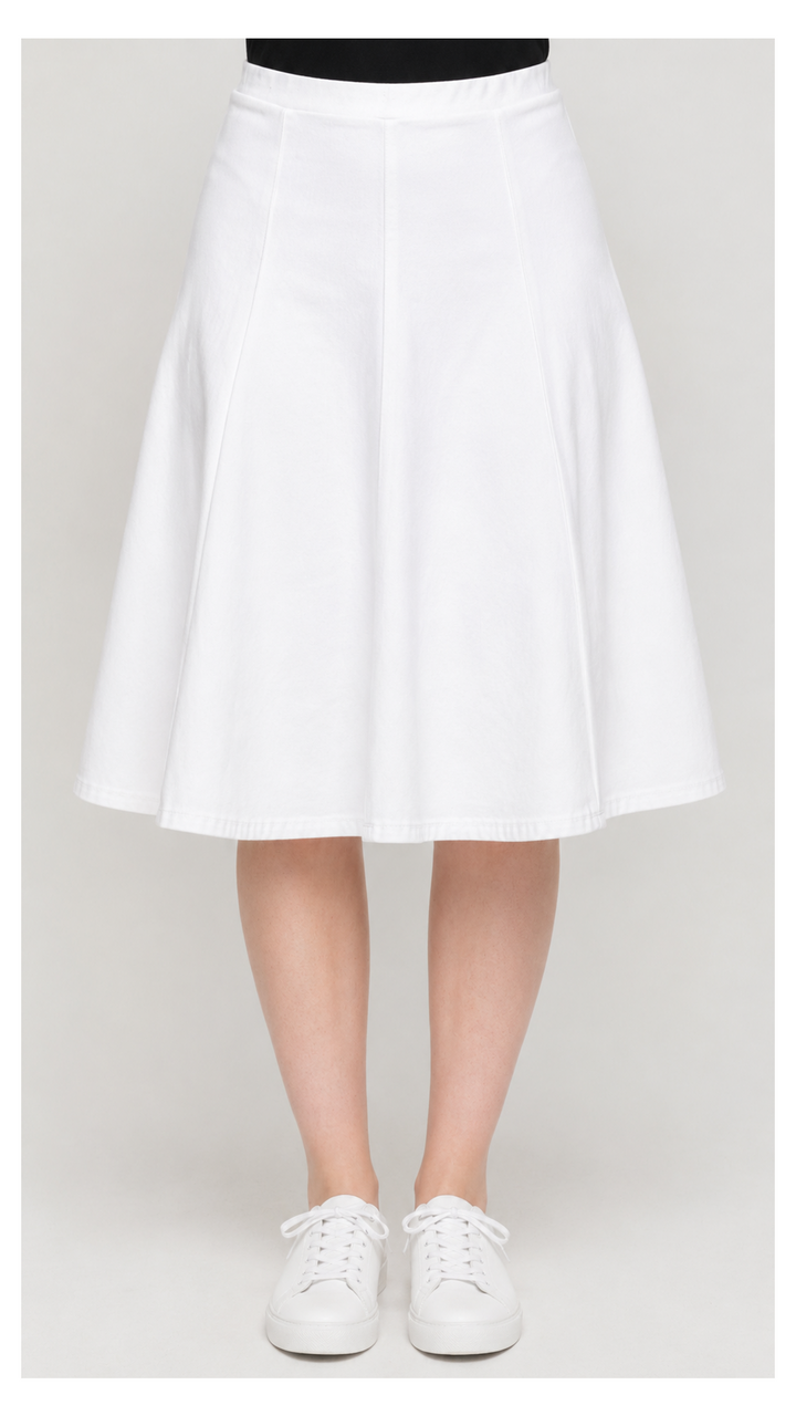 Knit Denim Panel Skirt - White Denim