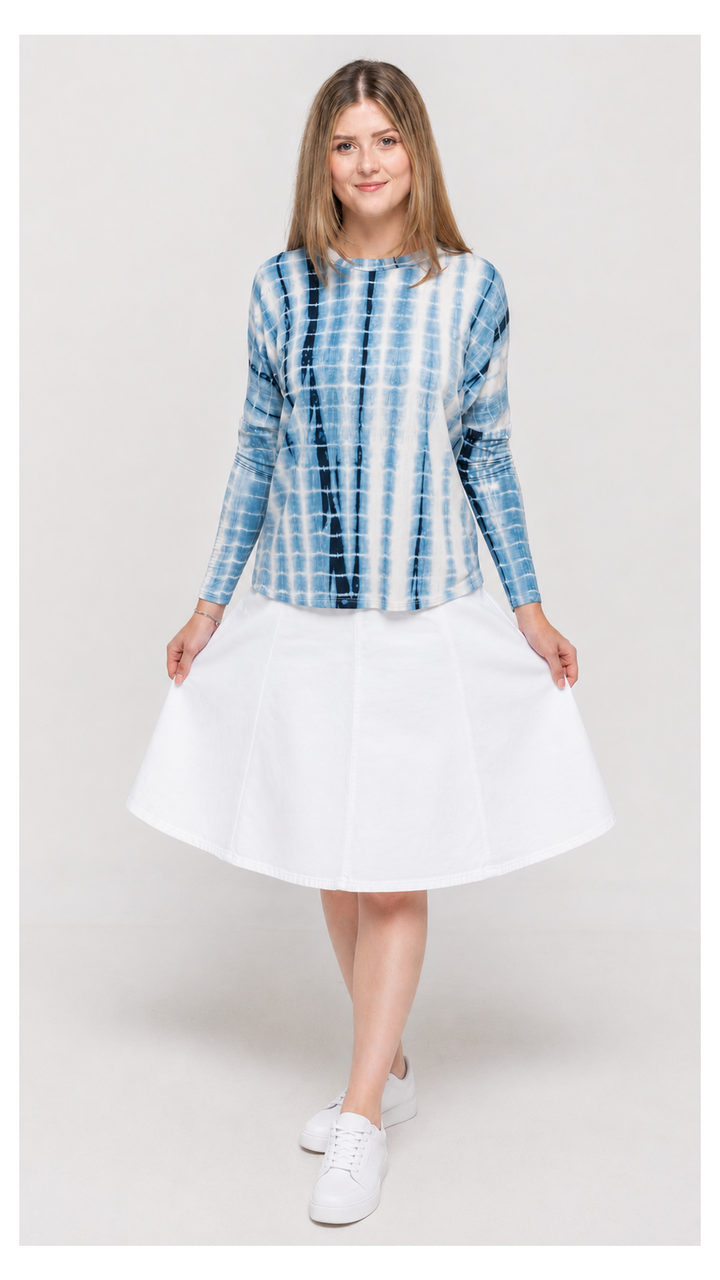Knit Denim Panel Skirt - White Denim
