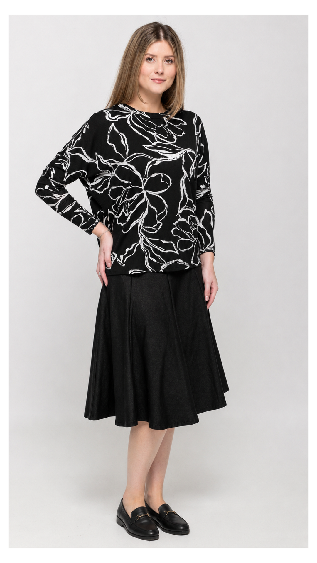 Stretch Knit Denim Panel Skirt