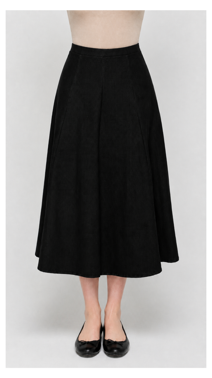 Stretch Knit Denim Panel Skirt - Black Denim 33"