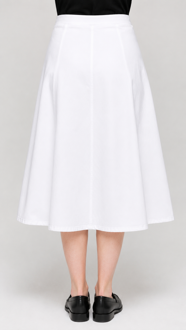 Stretch Knit Denim Panel Skirt - White Denim 33"