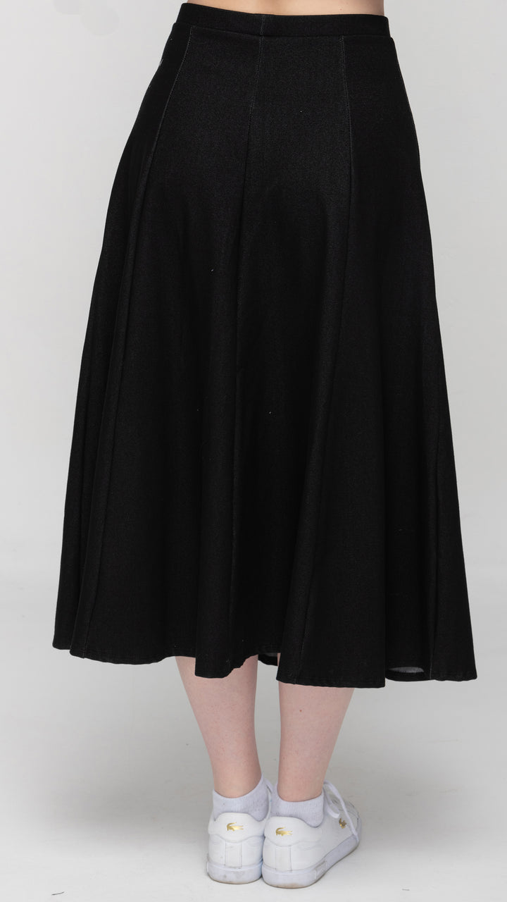 Stretch Denim Panel Skirt - Black Denim 33"