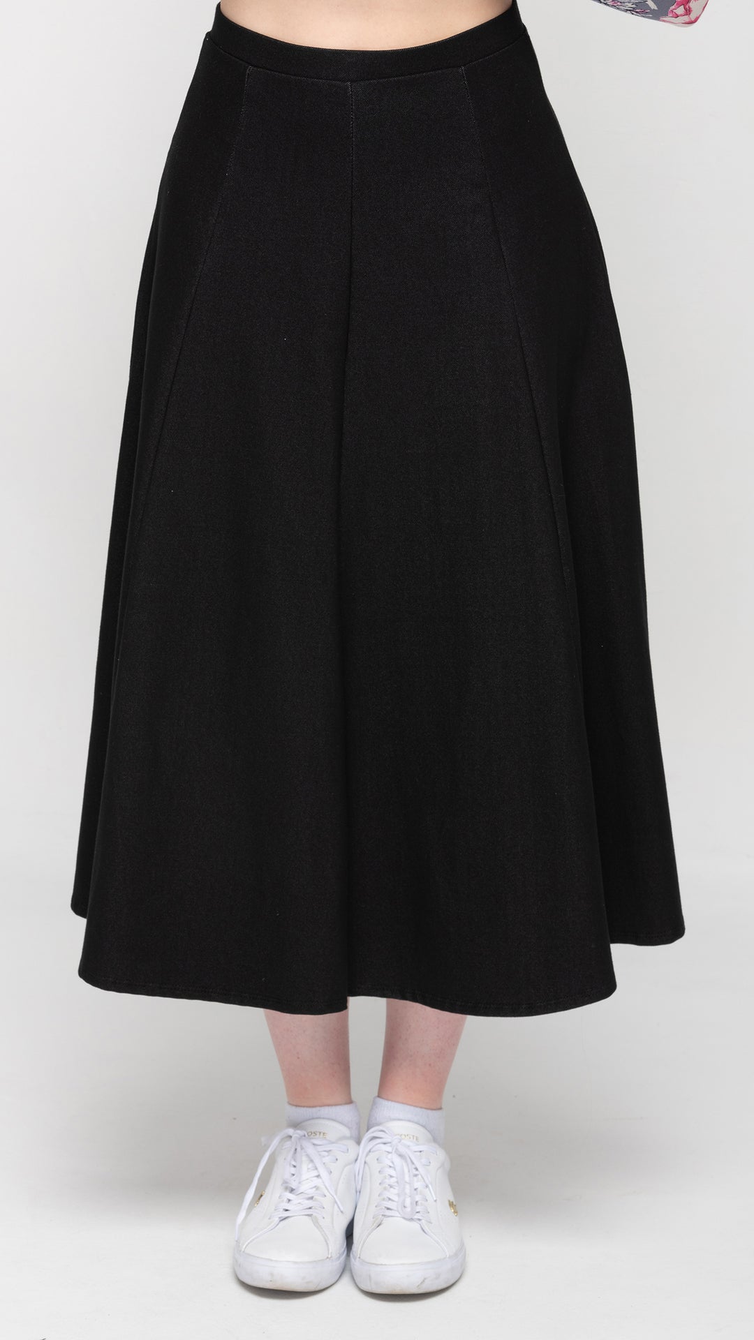 Stretch Denim Panel Skirt - Black Denim 33"
