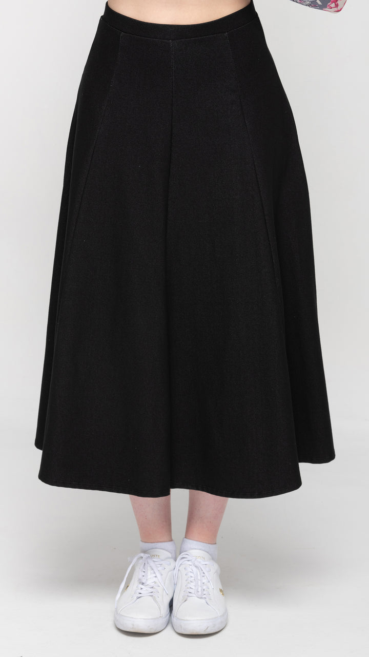 Stretch Denim Panel Skirt - Black Denim 33"