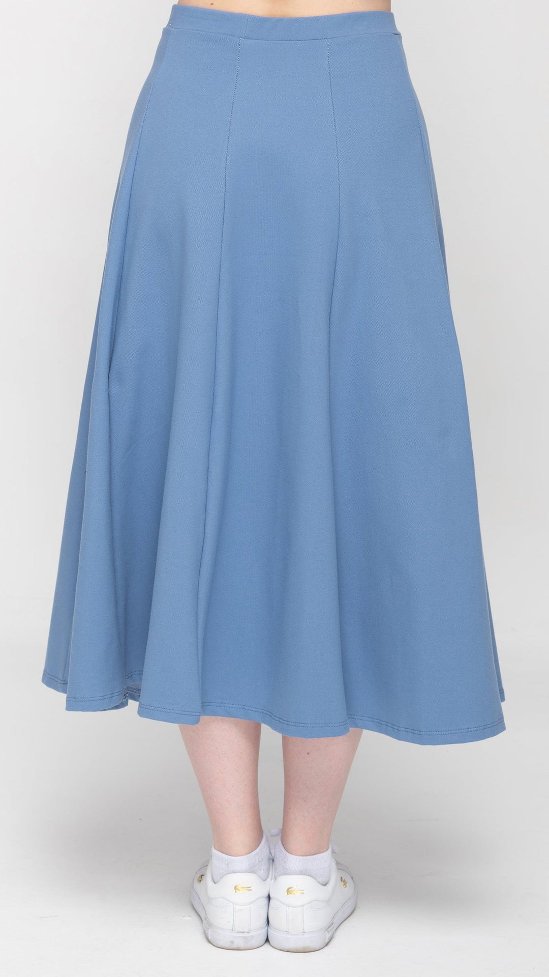 Stretch Knit Denim Panel Skirt - Mid Blue Denim 33"