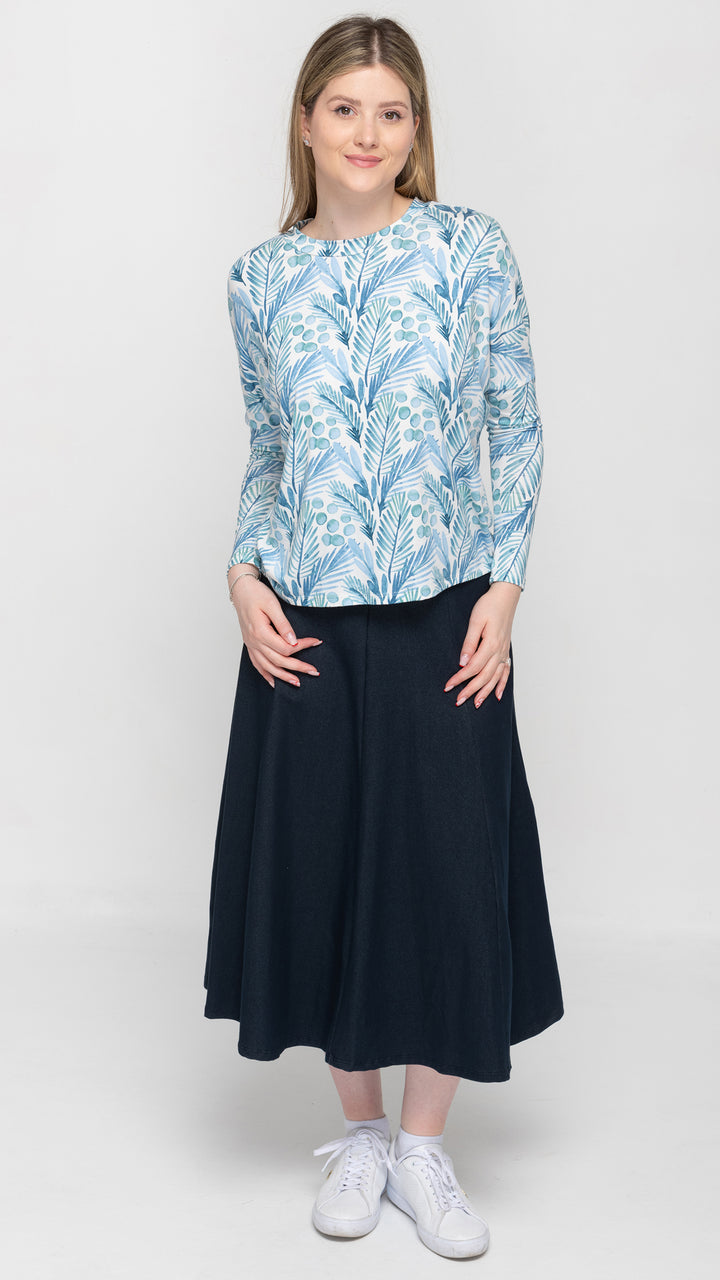 Stretch Denim Panel Skirt - Blue Denim 33"
