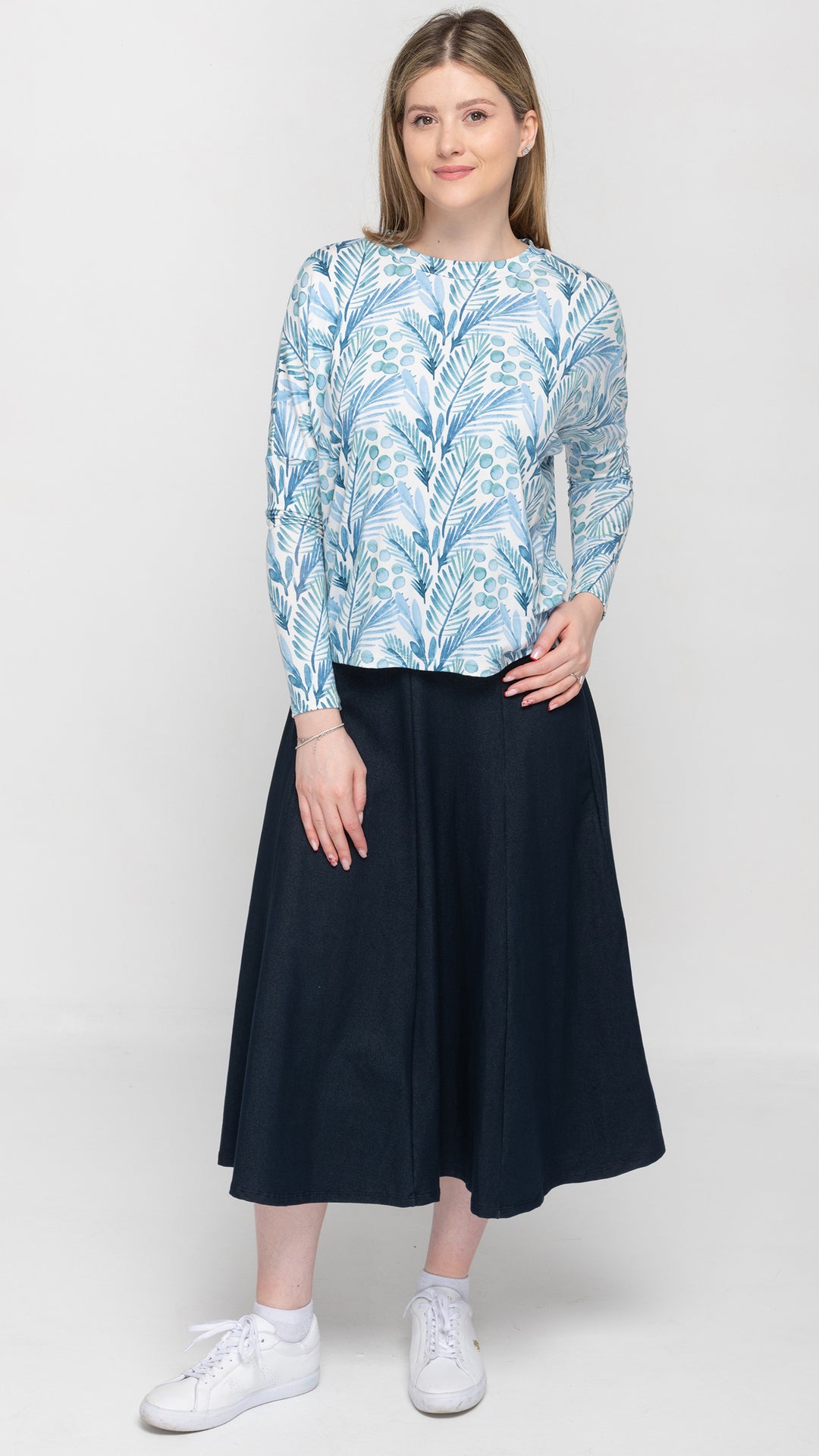 Stretch Denim Panel Skirt - Blue Denim 33"