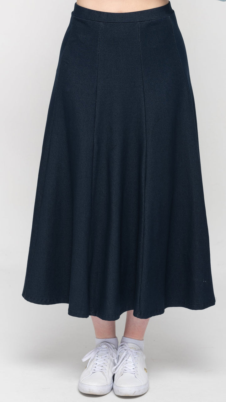 Stretch Knit Denim Panel Skirt - Navy Denim 35"