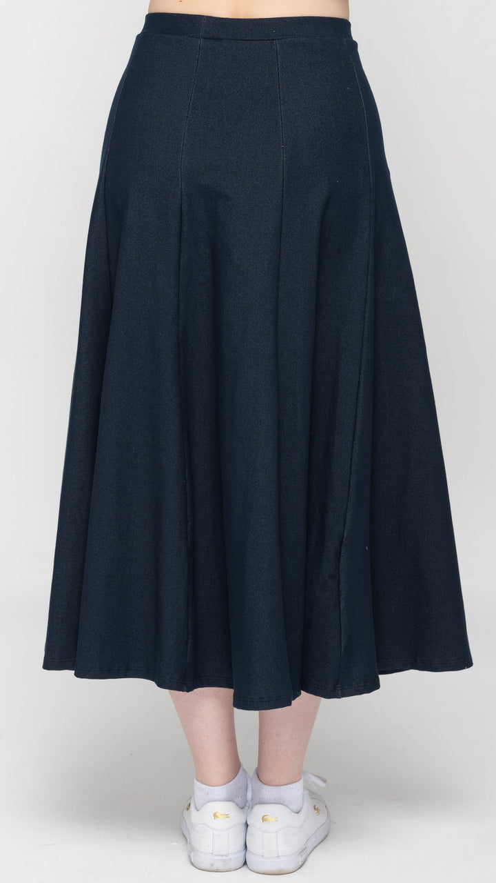 Stretch Knit Denim Panel Skirt - Navy Denim 35"
