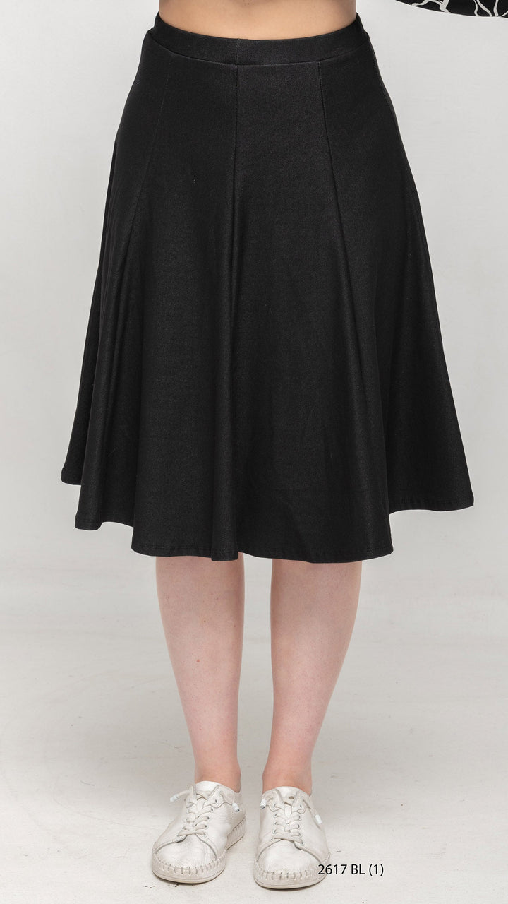 Stretch Knit Denim Panel Skirt - Black Denim