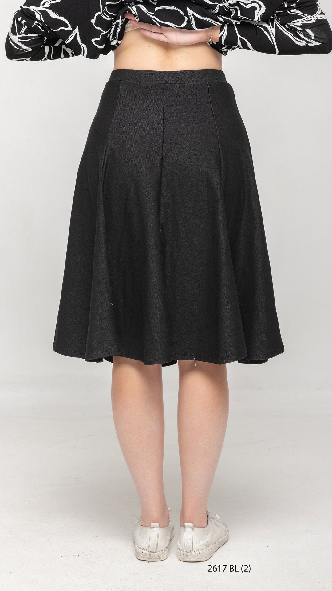 Stretch Knit Denim Panel Skirt - Black Denim