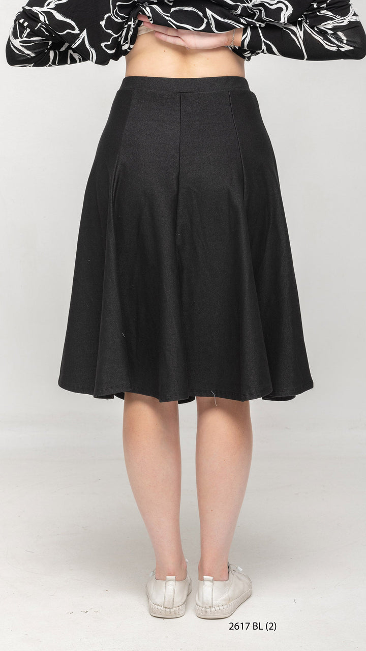 Stretch Knit Denim Panel Skirt - Black Denim