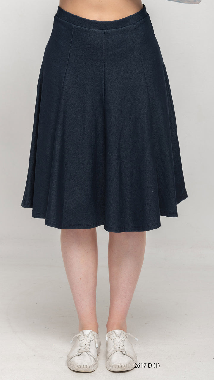 Stretch Knit Denim Panel Skirt - Blue Denim