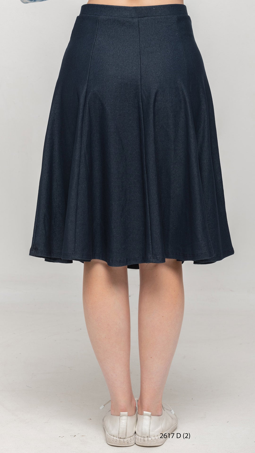 Stretch Knit Denim Panel Skirt - Blue Denim