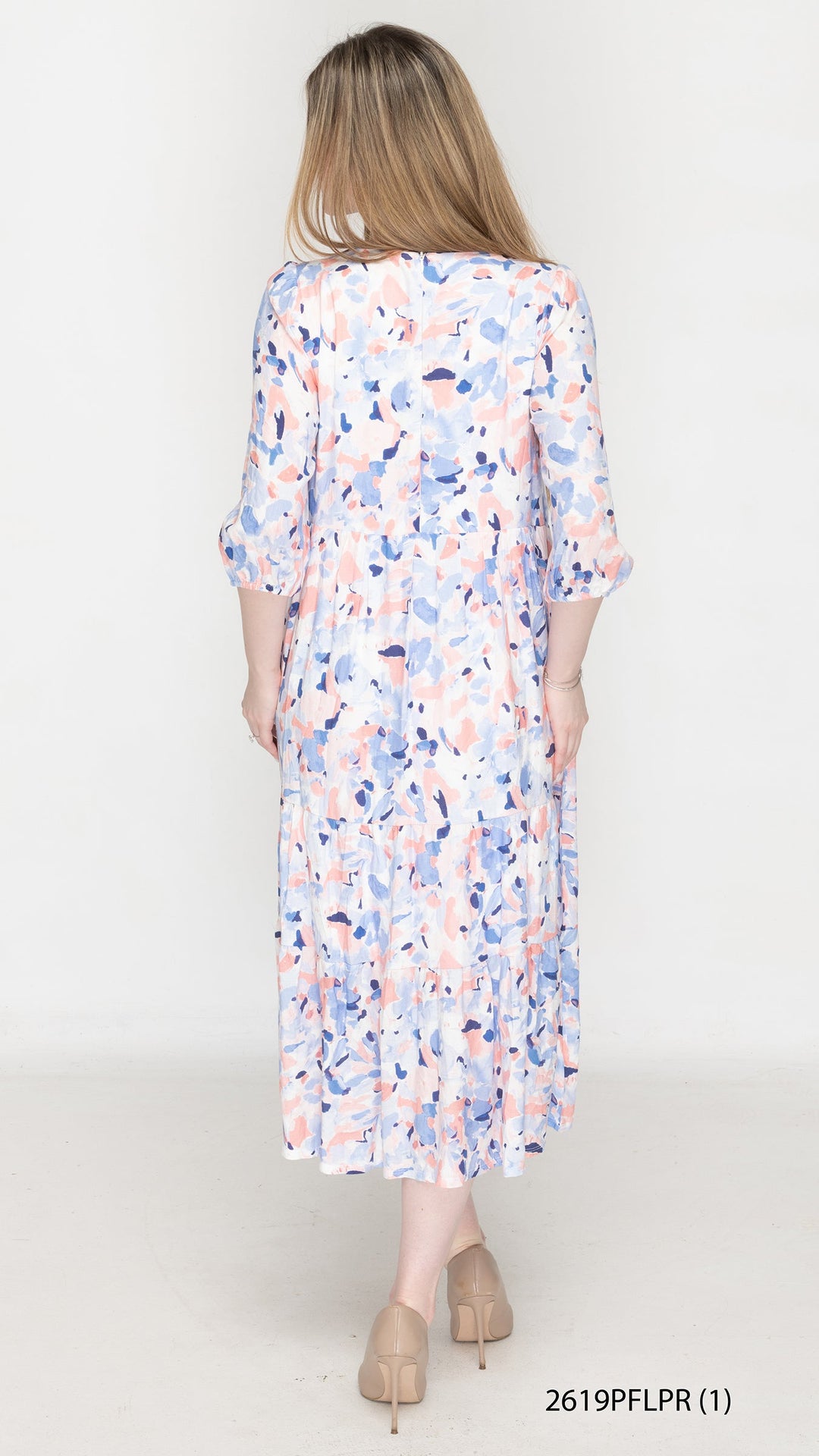 Pink Blue Abstract Floral Tier Dress