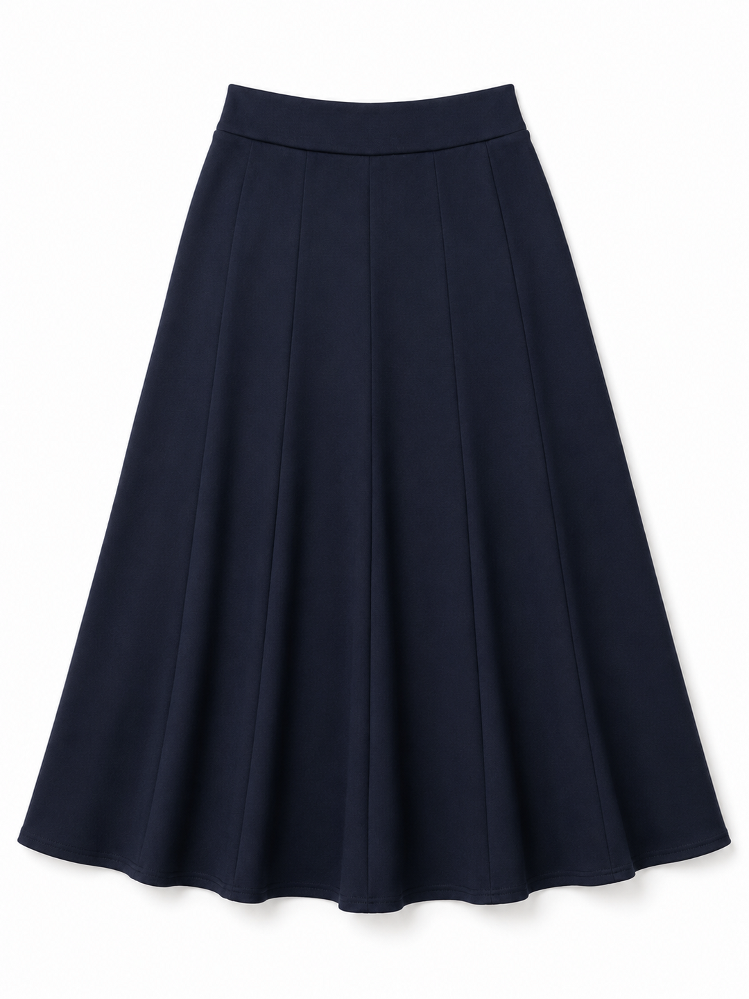 KMW 4835 navy panel skirt 35 inch flatlay