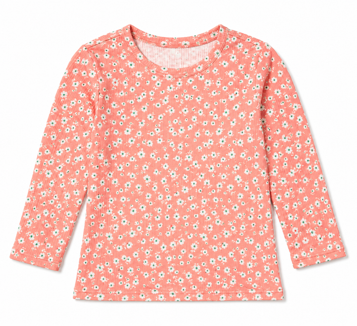 Girls Top - Rib Coral Ditsy Floral