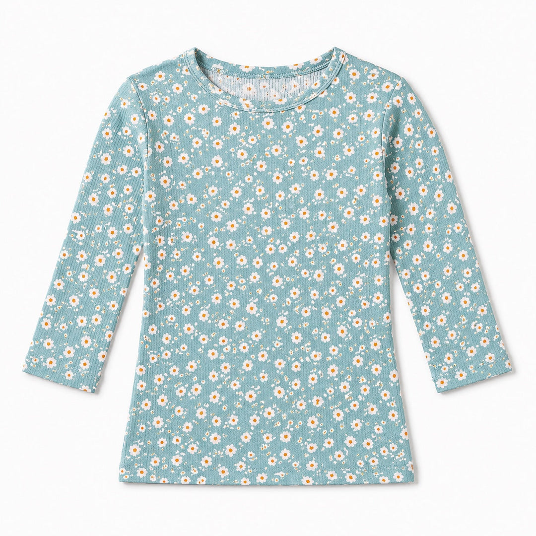 Girls Top - Rib Mint Ditsy Floral