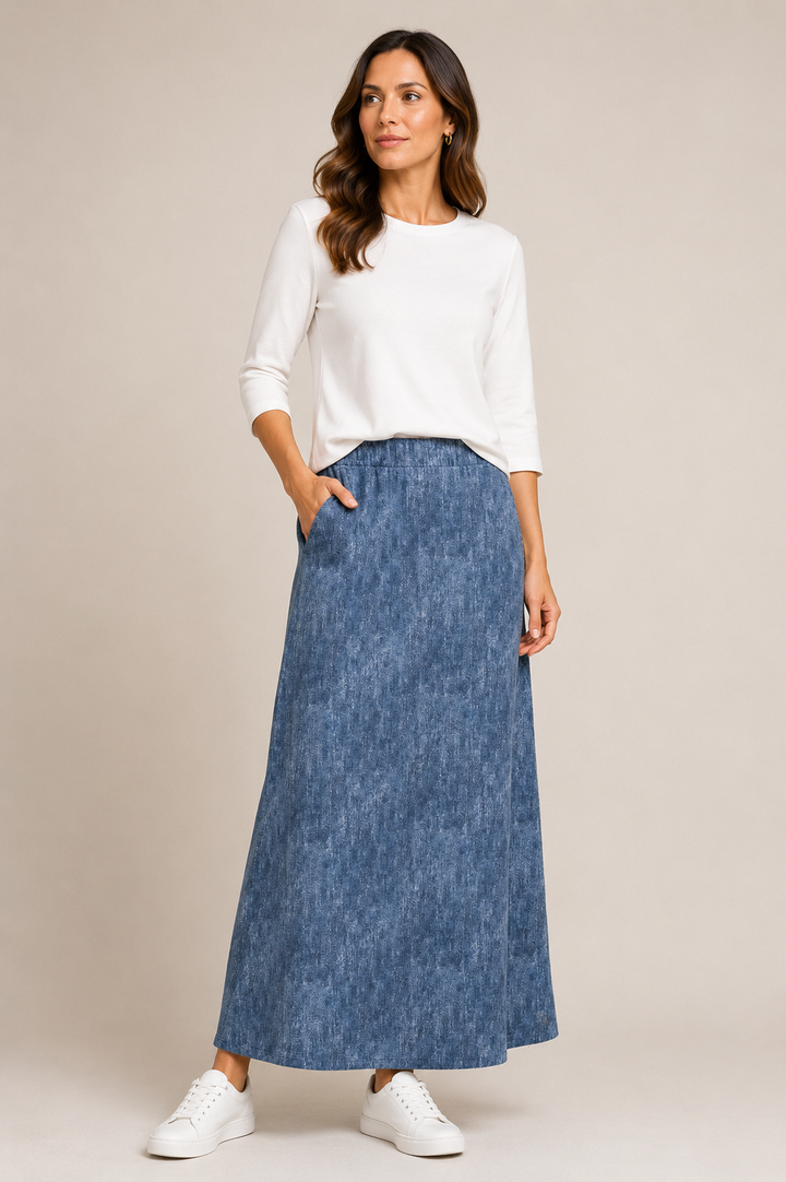 Stretch Denim Maxi Skirt