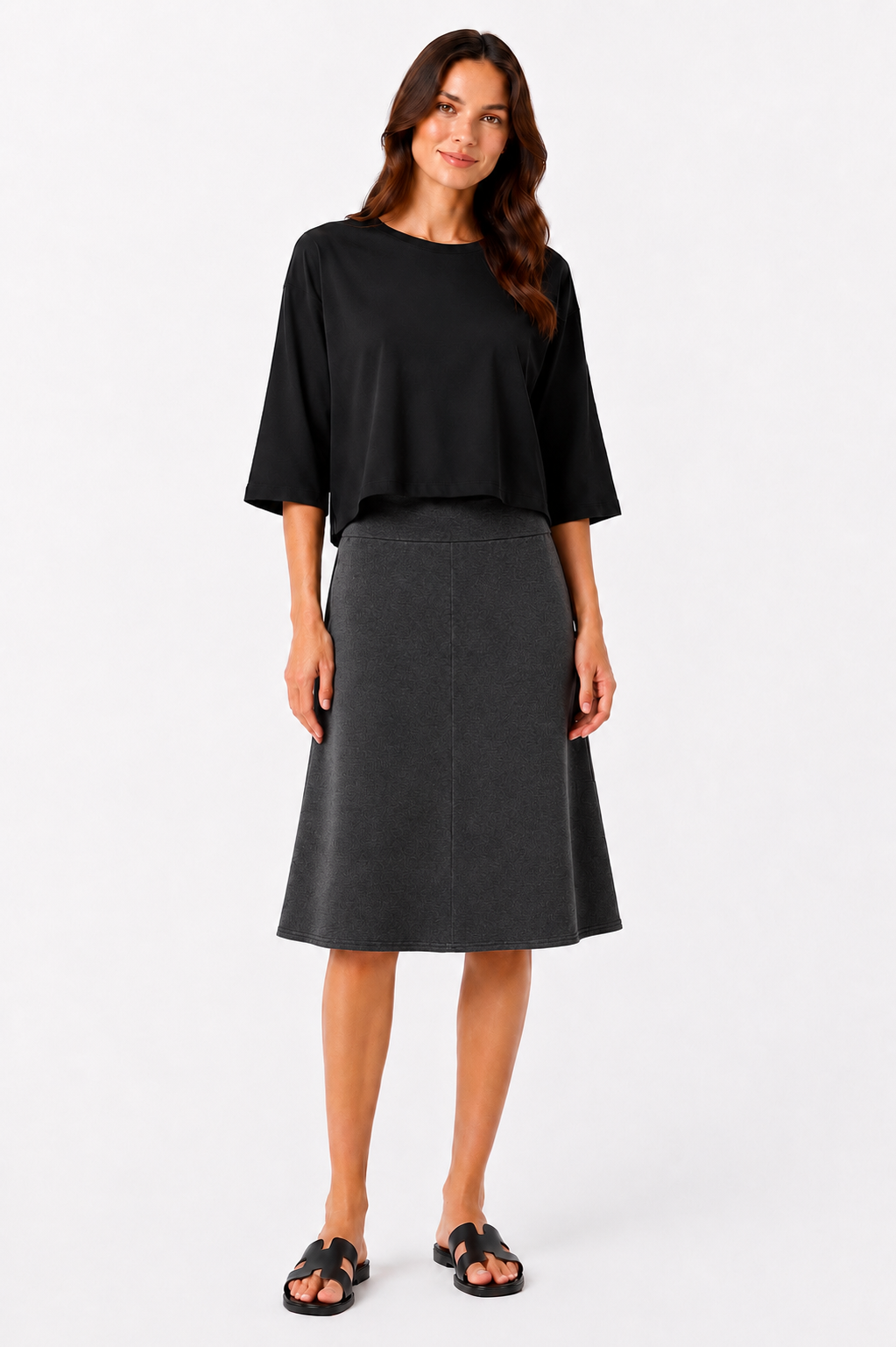 Soft Terry Flare Skirt - Charcoal Grey