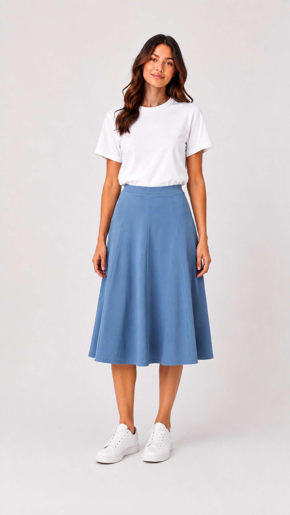Knit Denim Panel Skirt - Mid Blue Denim