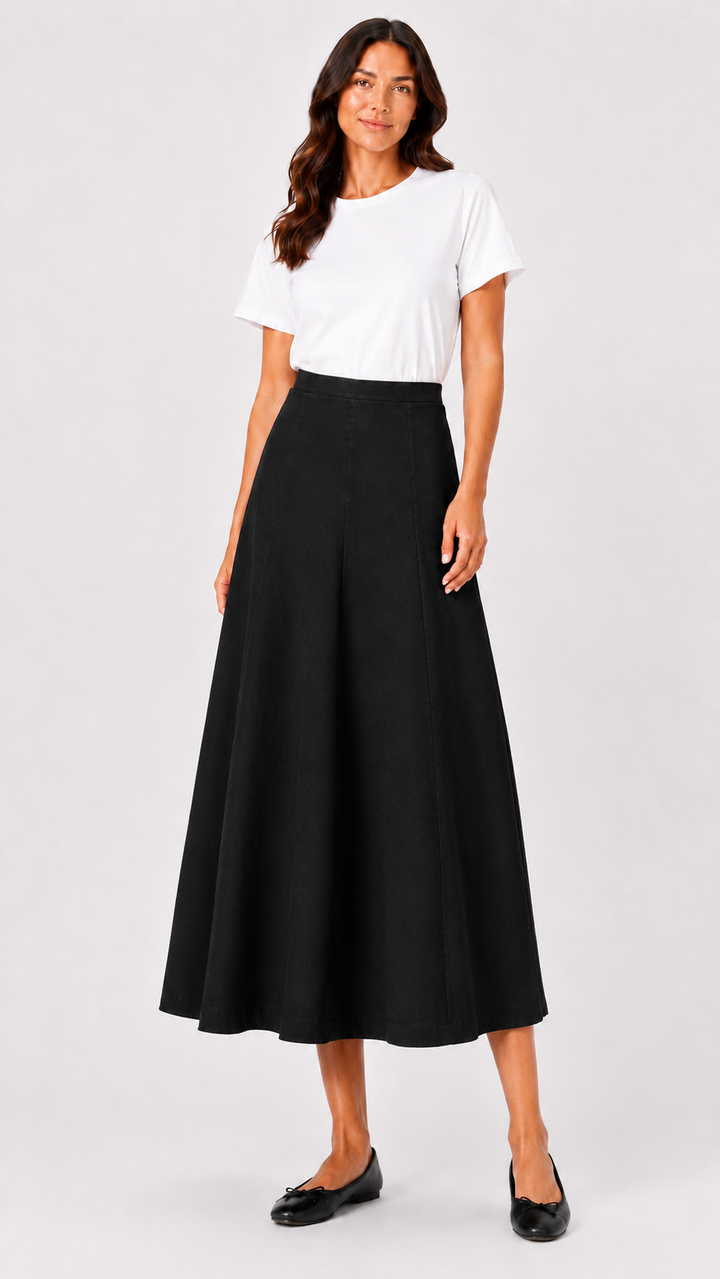 Stretch Knit Denim Panel Skirt - 33"