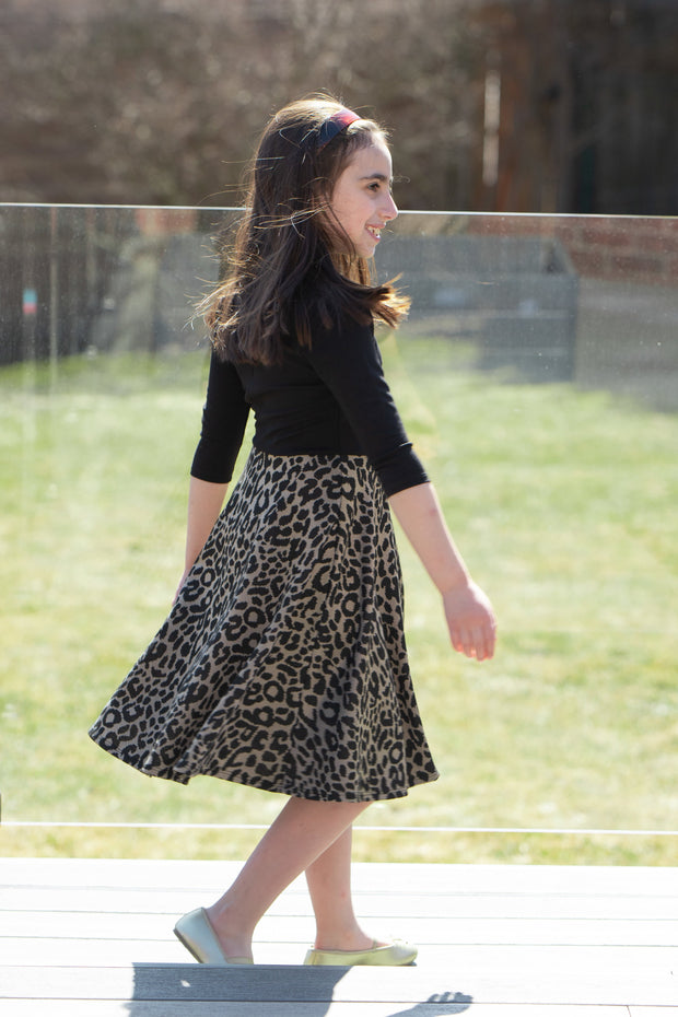 *14 & 16*Girls Skater Dress - Black/Cheetah