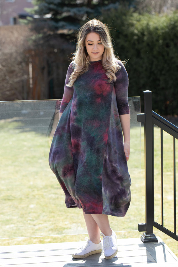 Boho Sweatshirt Dress - Wine/Olive Tie Dye - *XS & SMALL ONLY*