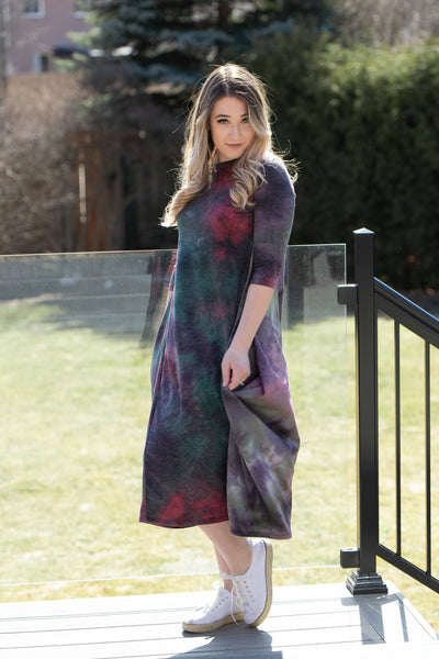 Boho Sweatshirt Dress - Wine/Olive Tie Dye - *XS & SMALL ONLY*