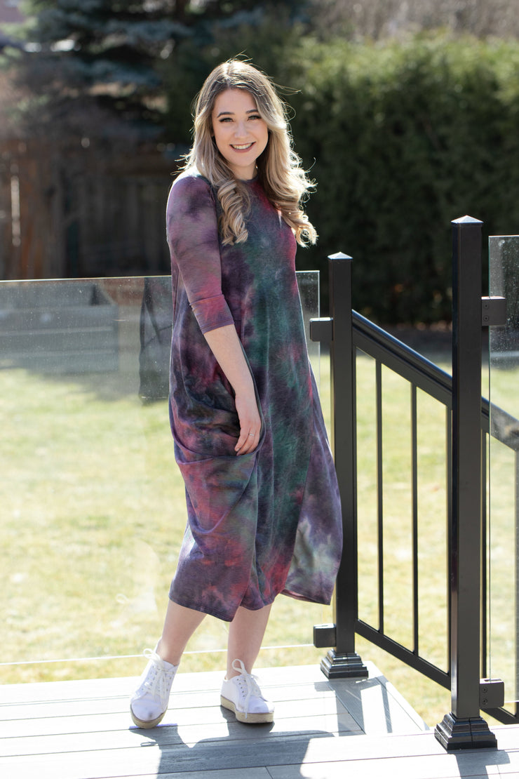 Boho Sweatshirt Dress - Wine/Olive Tie Dye - *XS & SMALL ONLY*