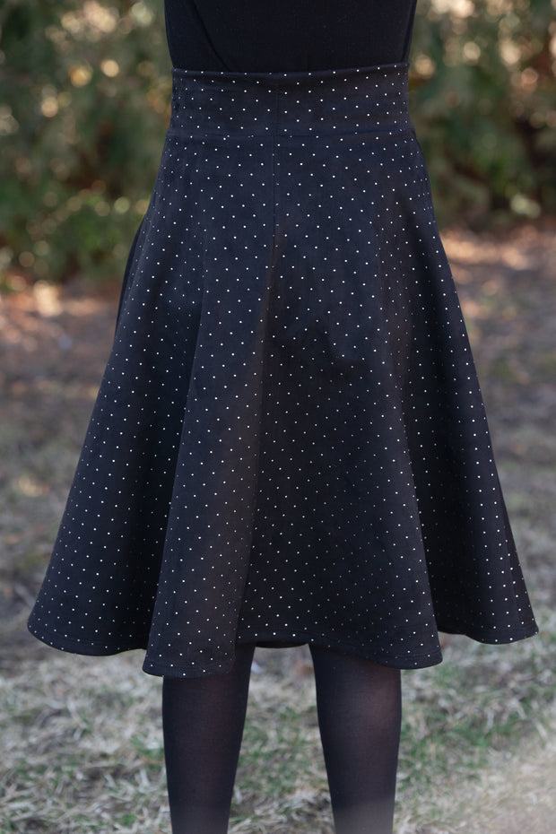 *7/8 *Girls Circle Skirt - Black Suede & Silver Studded