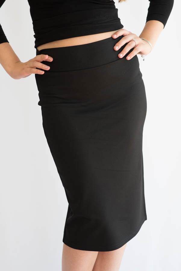 Soft Terry Pencil Skirt - Black